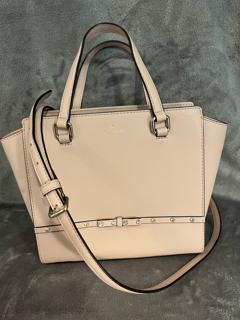kate spade Blush Leather Satchel with diamanté detail with removable strap